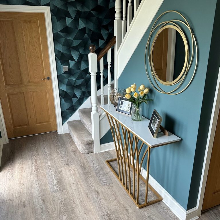 Hallway designer Console table and mirror in gold