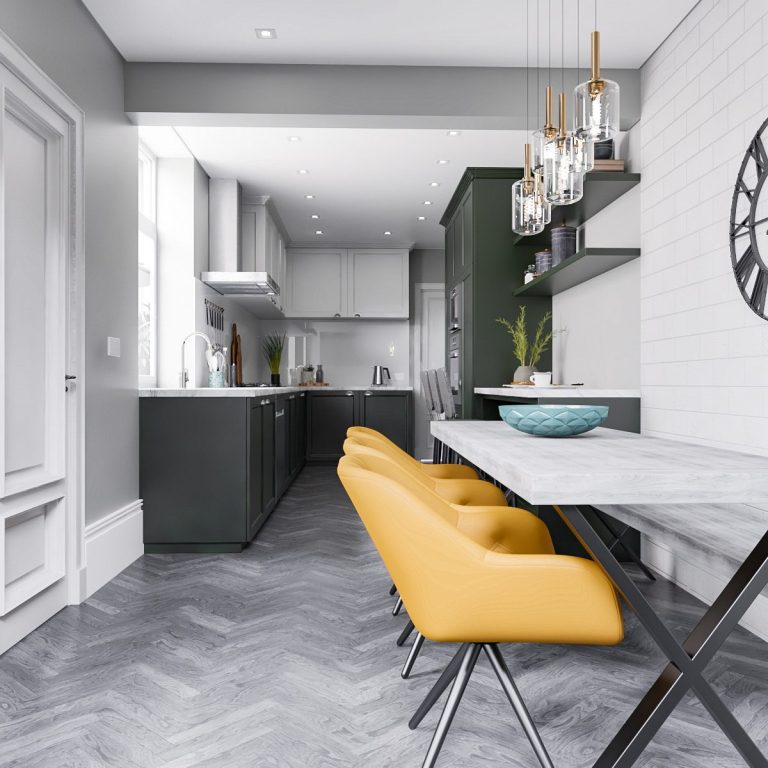 Open-plan kitchen and living area at HMO accommodation in Preston