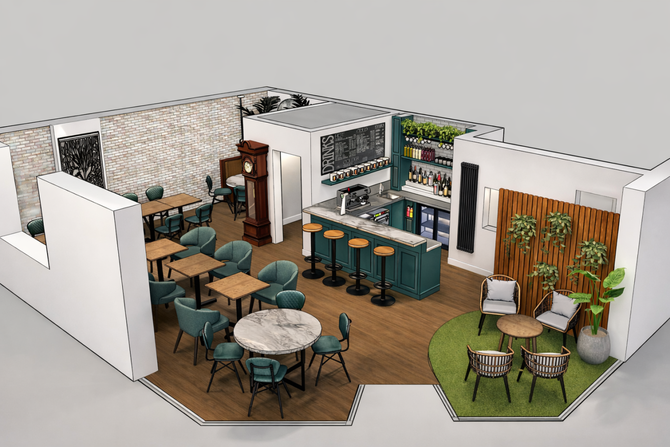 Scotts Bistro, Kirkham – 3D Interior Model 3D model of the restaurant interior at Scotts Bistro in Kirkham
